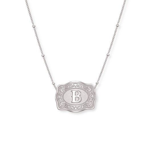 Mini Belt Buckle Necklace (Initial) Silver