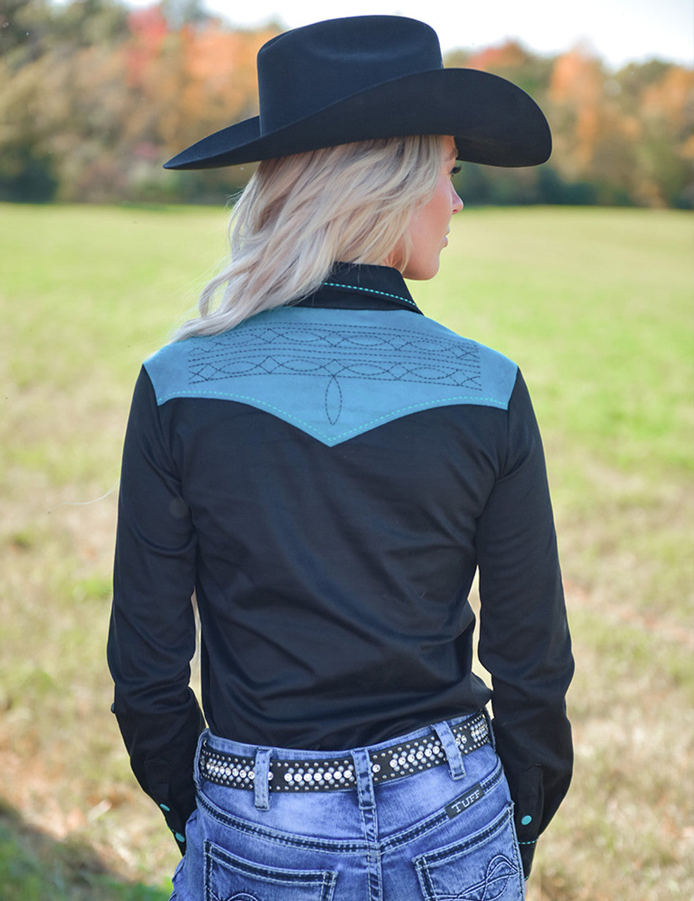 Pullover Button Up - Black/Turquoise