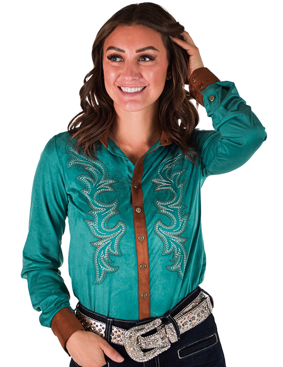 Pullover Button Up - Turquoise/Brown