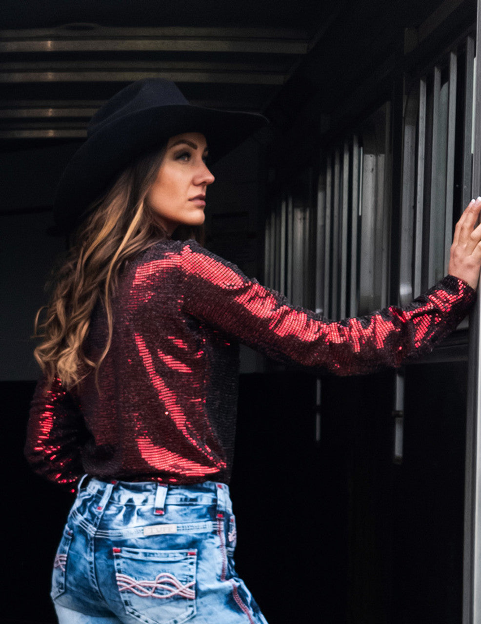 Pullover Button Up - Red Metallic Foil