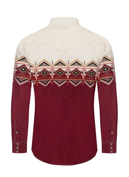 Western Pearl Snap Print Shirt - Burgundy