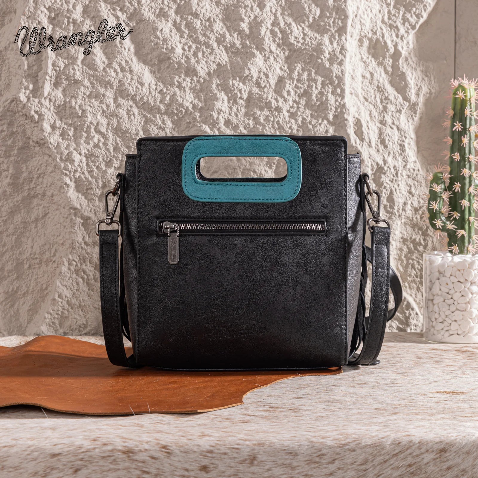 Boot Scroll Fringe Tote - Black