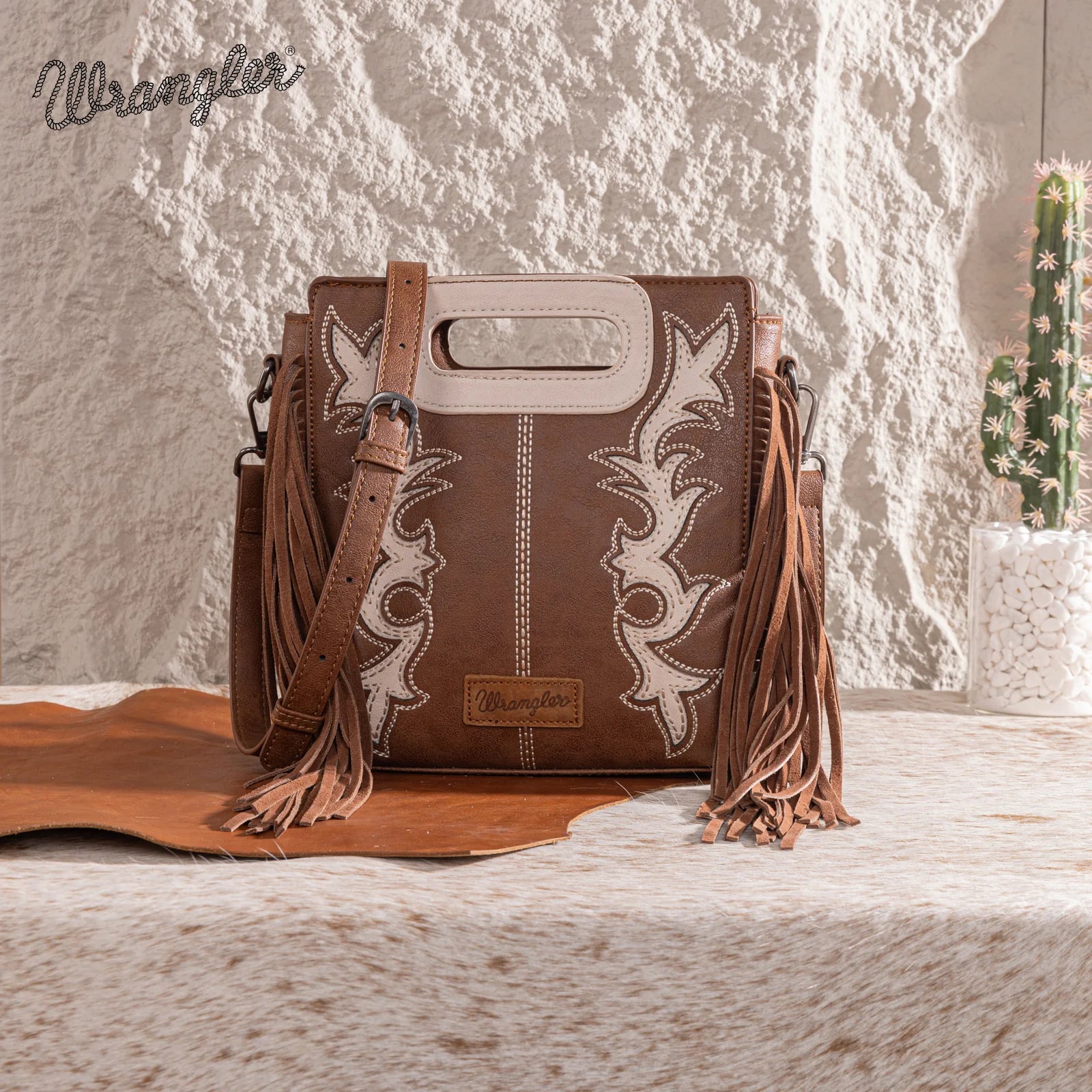 Boot Scroll Fringe Tote - Coffee