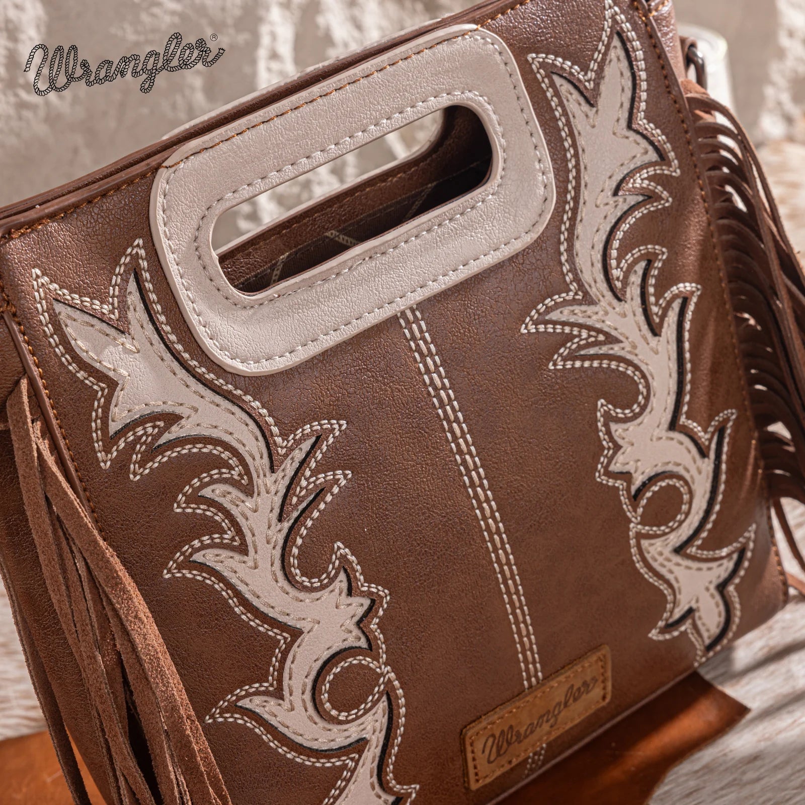 Boot Scroll Fringe Tote - Coffee