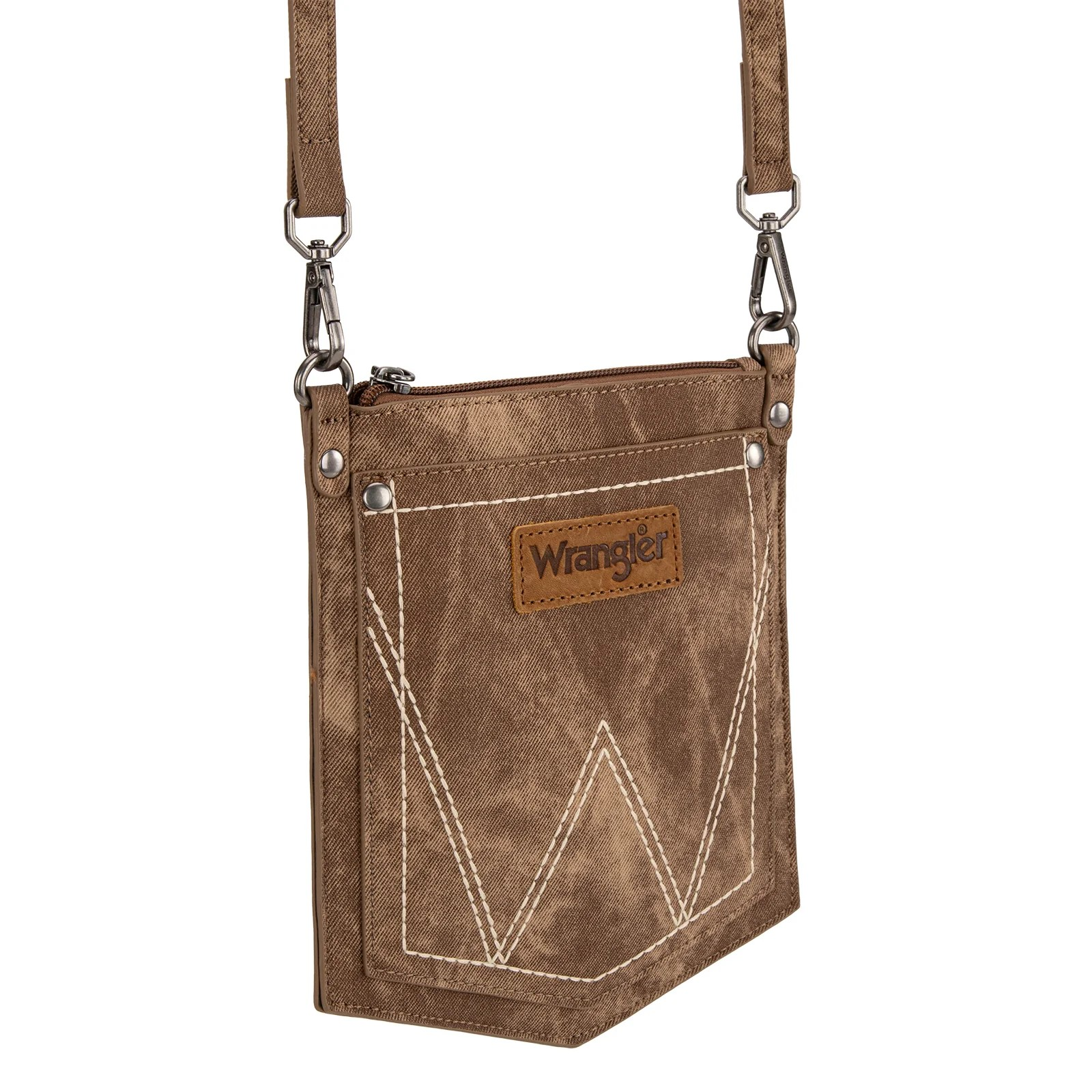 'W' Stitch Denim Pocket Bag - Brown