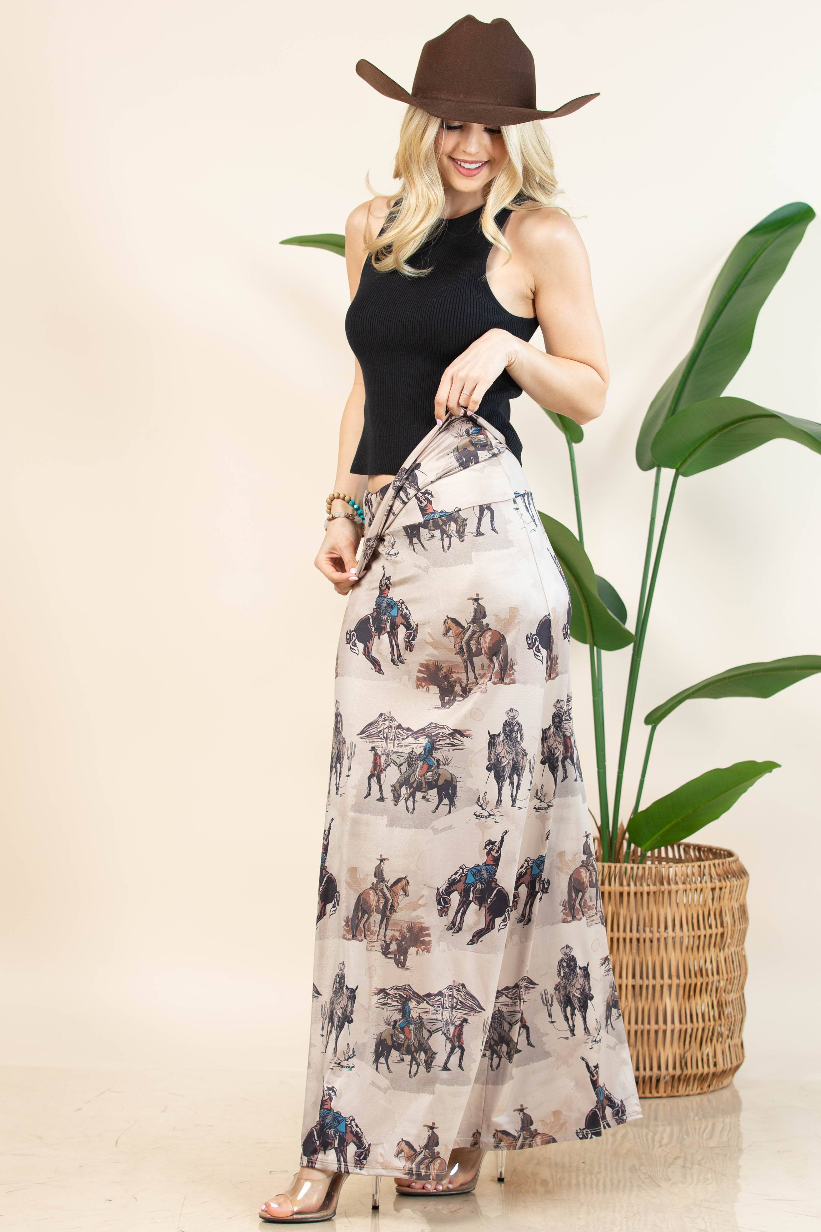 Cowboy Print Maxi Skirt