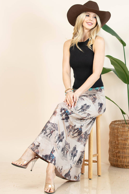 Cowboy Print Maxi Skirt