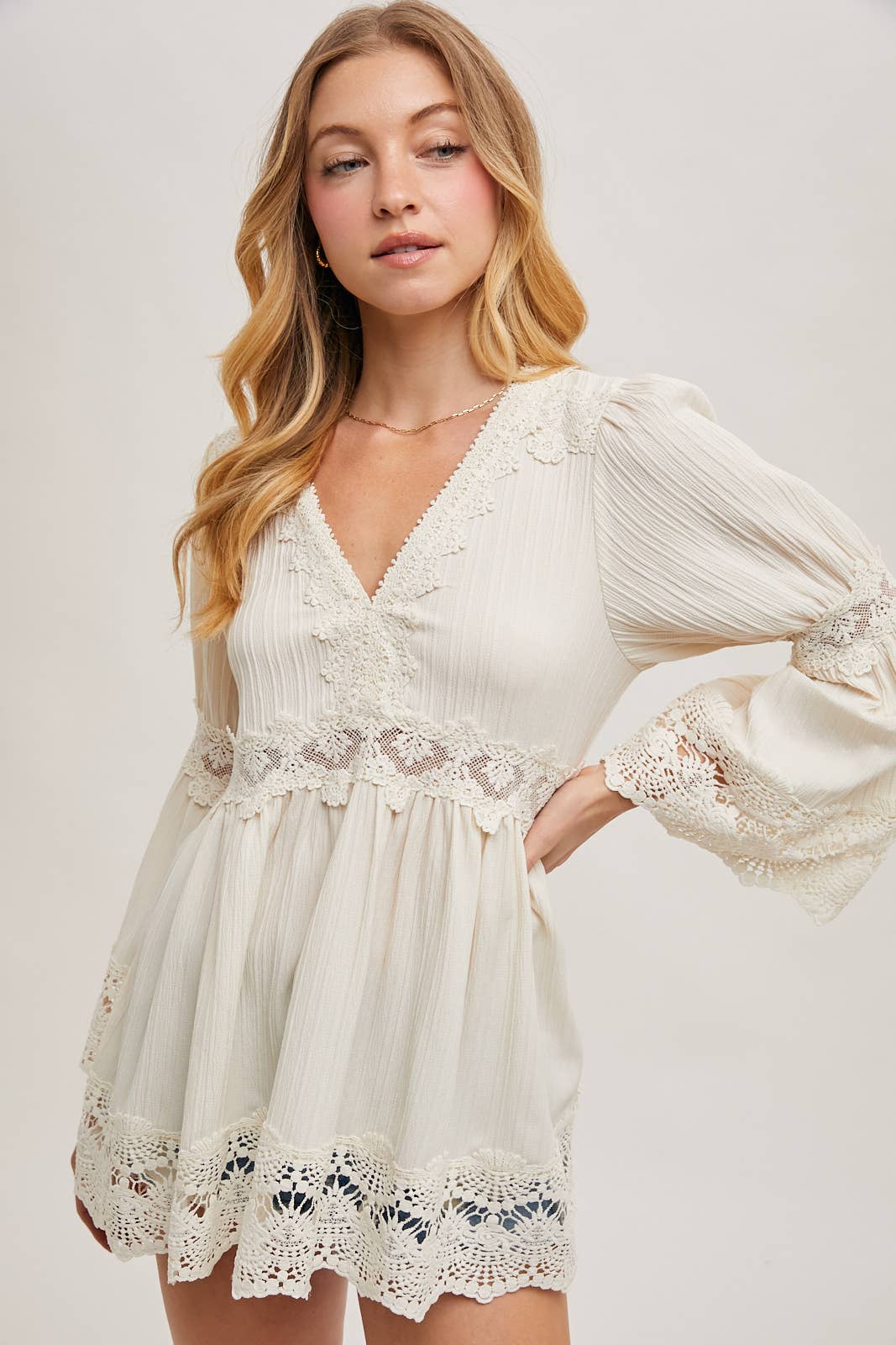 Lace Trim Bell Sleeve Blouse