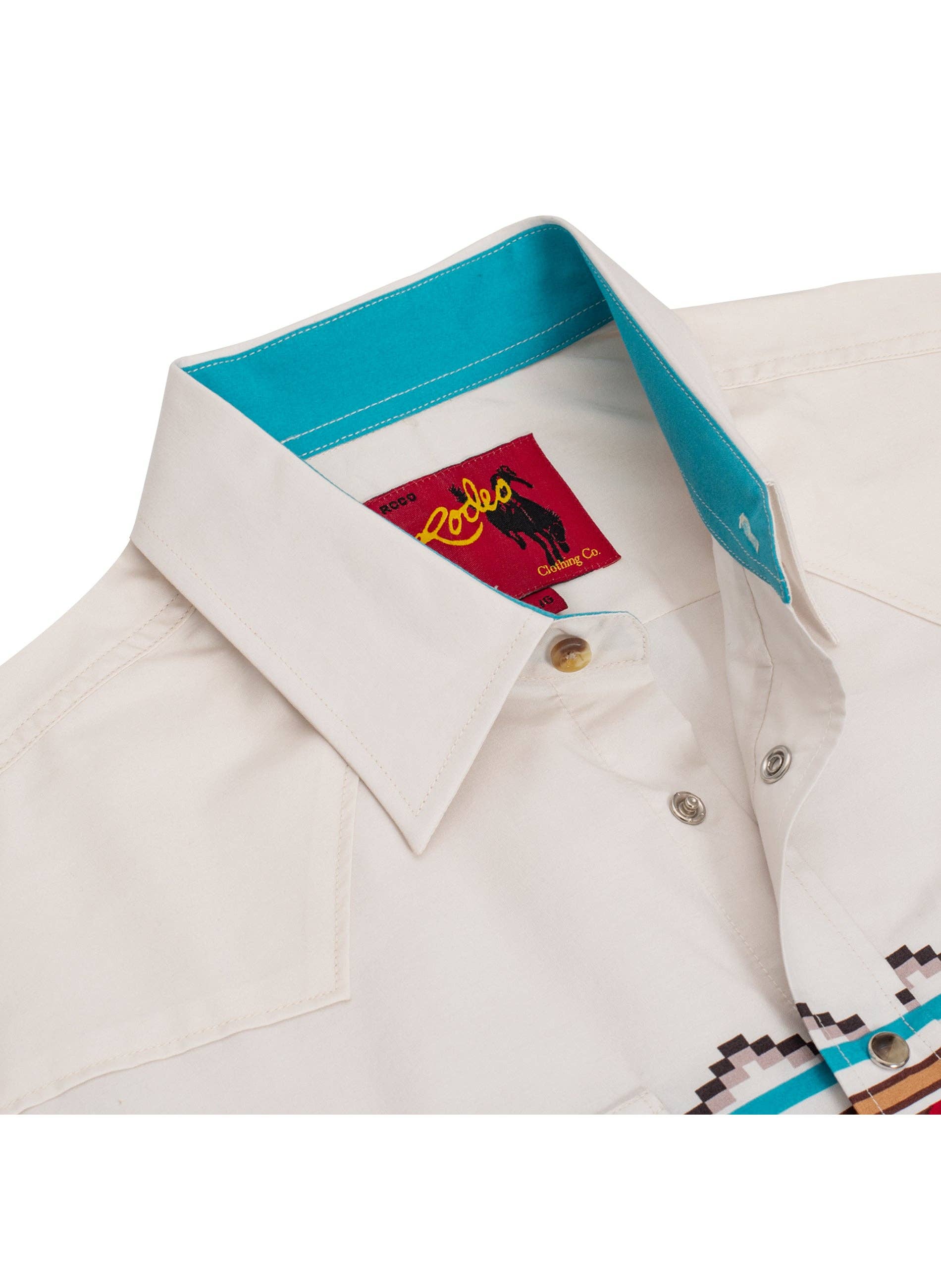 Western Pearl Snap Print Shirt - Turquoise