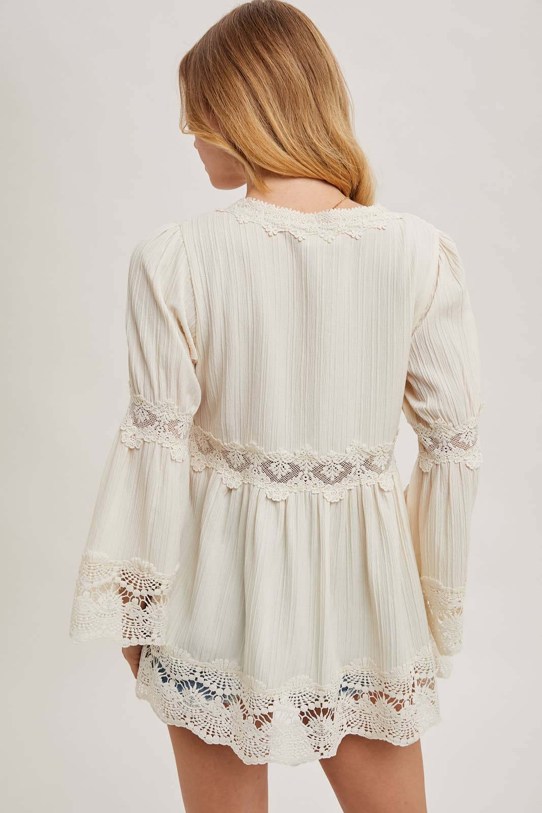 Lace Trim Bell Sleeve Blouse