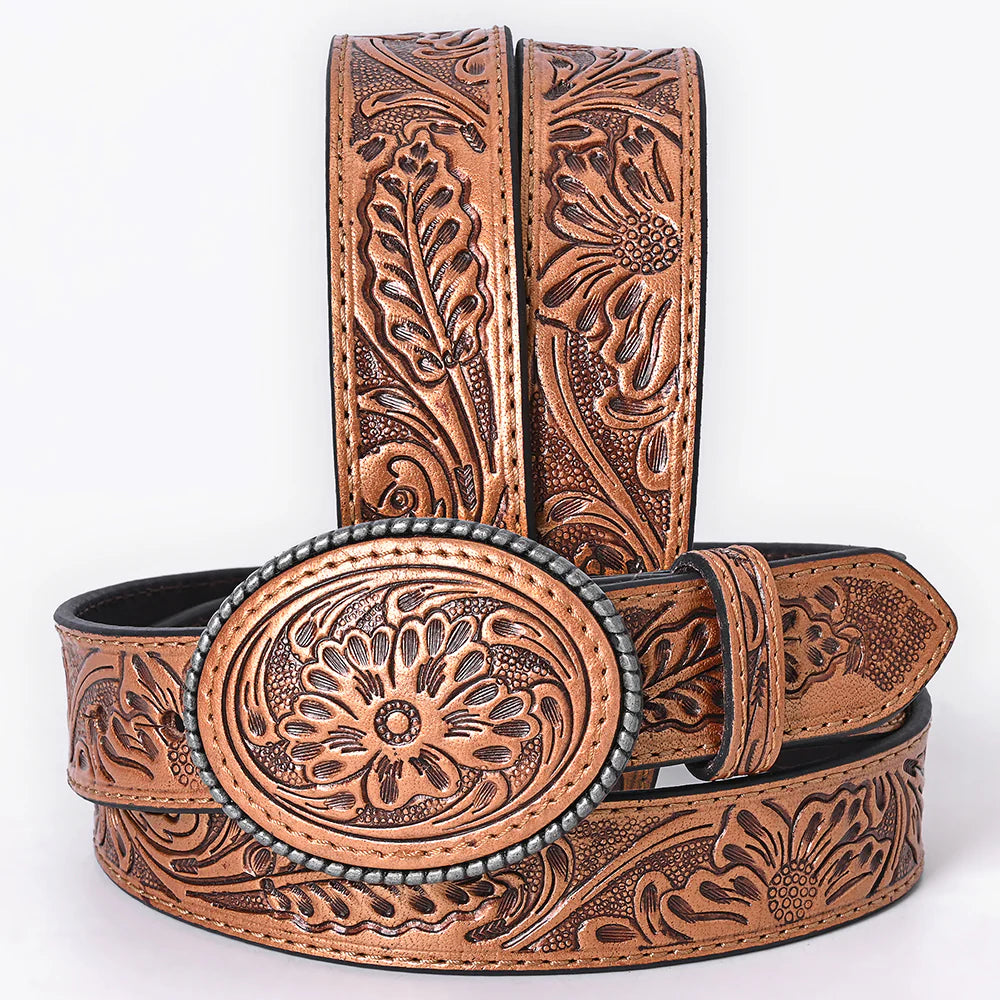 Floral Tooled Leather Belt