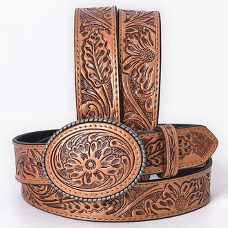 Floral Tooled Leather Belt