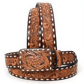 Tooled Filigree Leather Belt