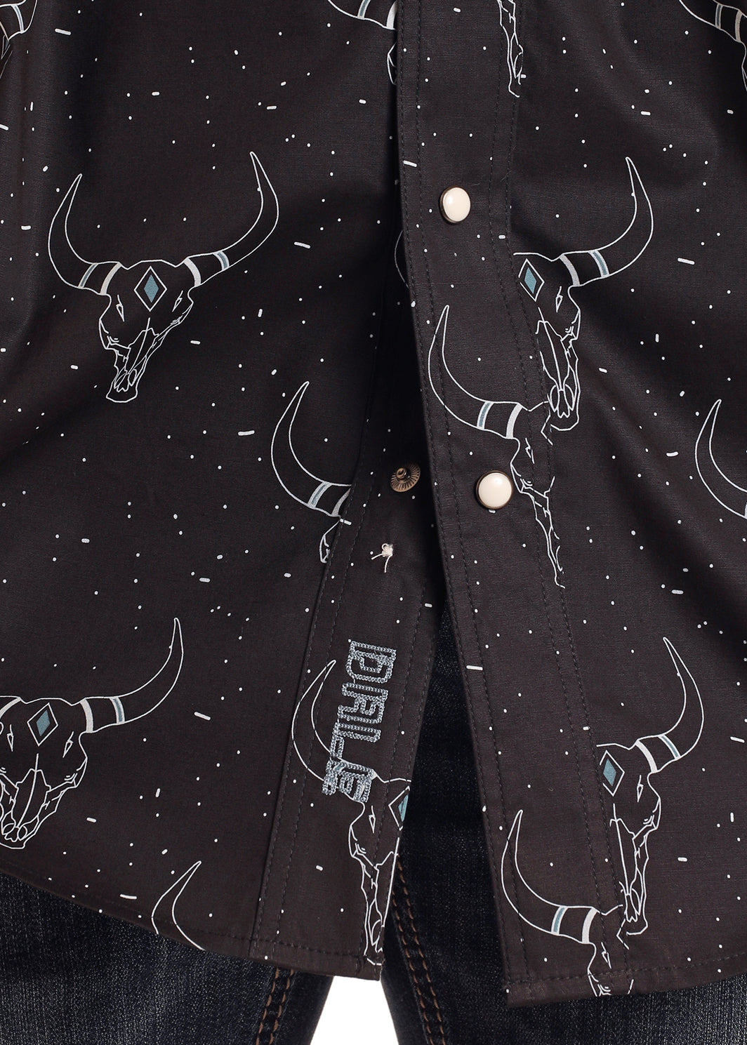 Dale Brisby Skull Print Long Sleeve Snap Shirt