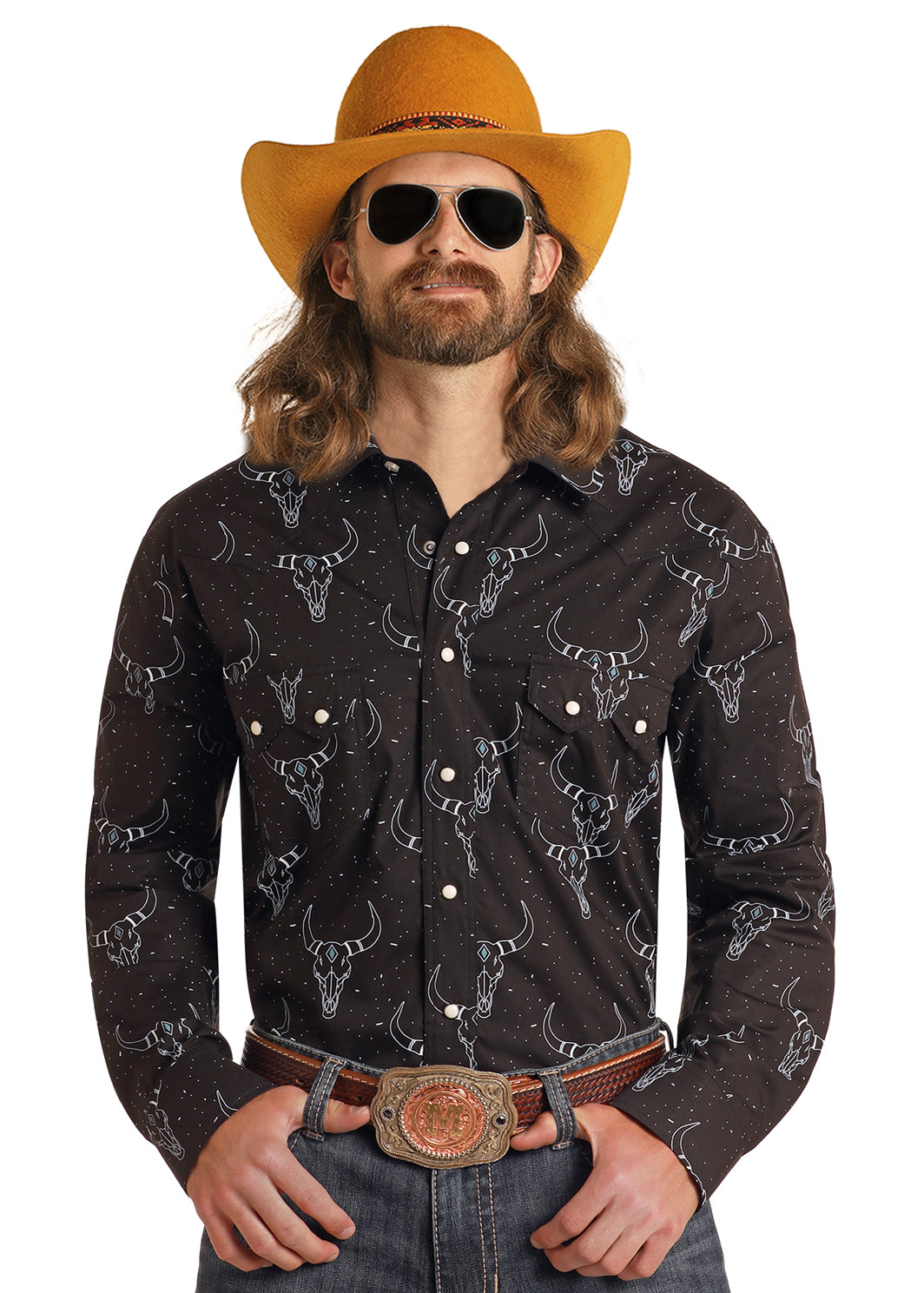 Dale Brisby Skull Print Long Sleeve Snap Shirt
