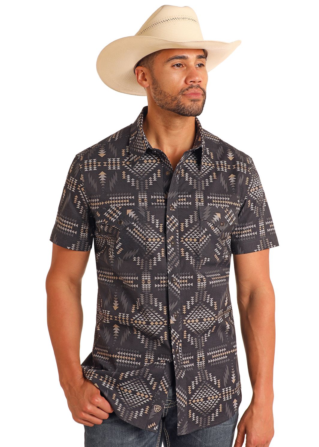 Aztec Print Short Sleeve Snap Shirt