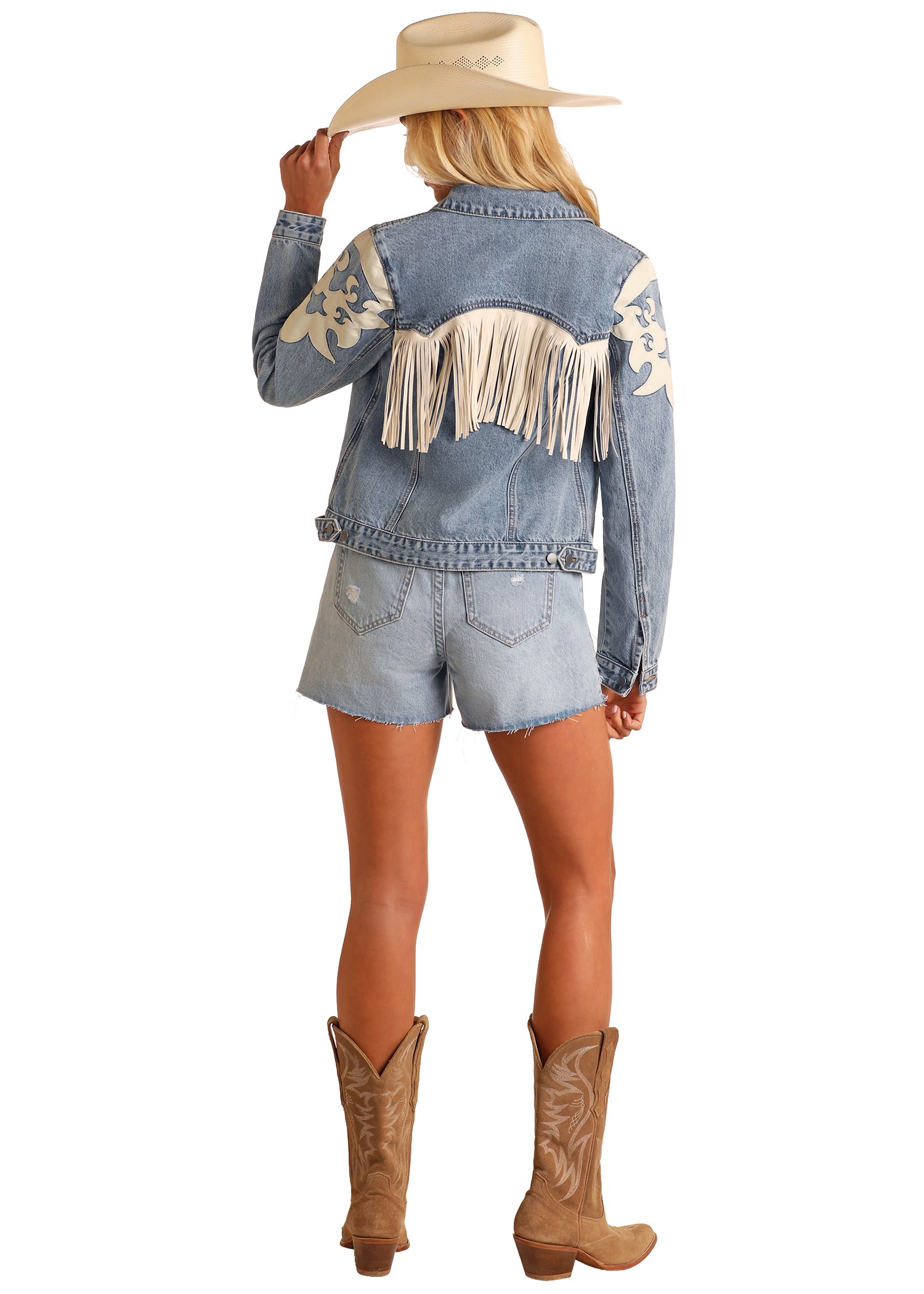 Pleather Fringe Denim Jacket