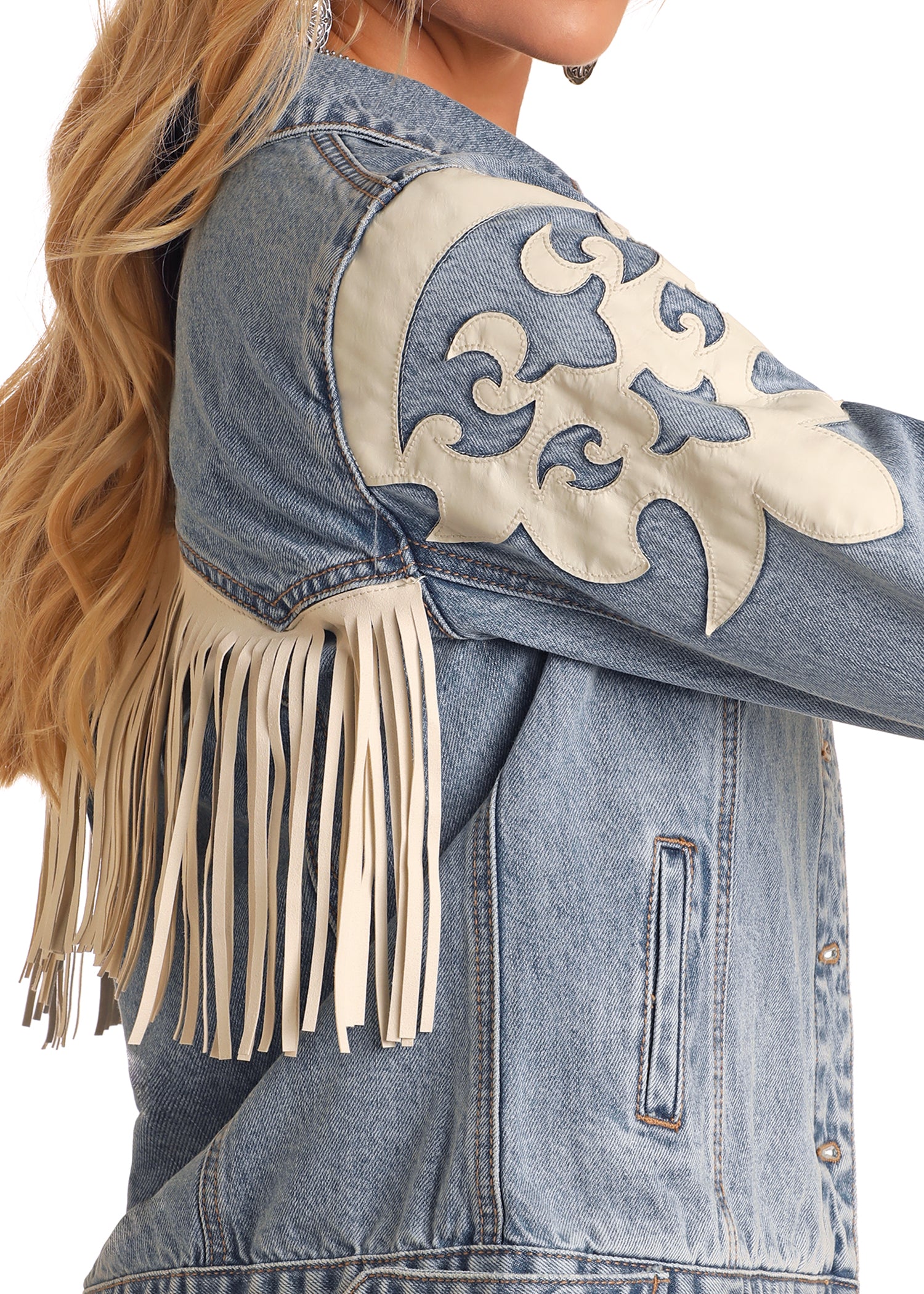 Pleather Fringe Denim Jacket