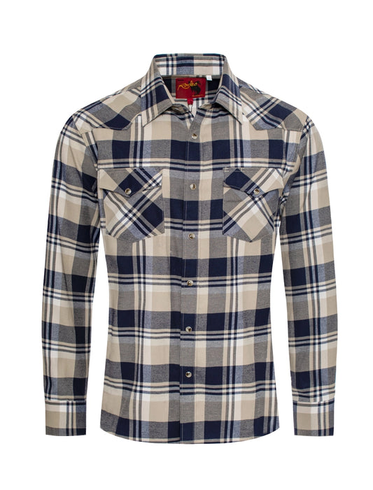 Western Long Sleeve Flannel Shirt - Blue Plaid