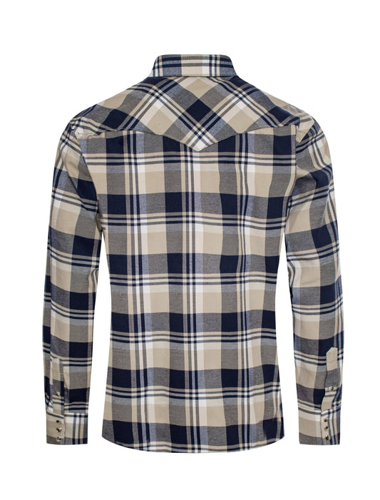 Western Long Sleeve Flannel Shirt - Blue Plaid