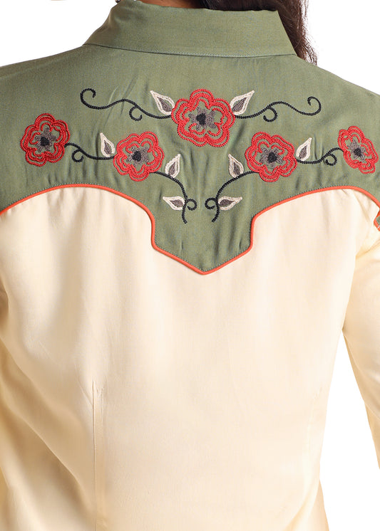 Retro Floral Embroidered Shirt Dress