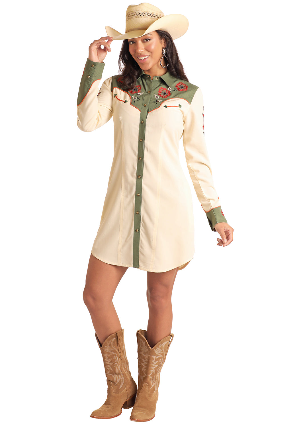 Retro Floral Embroidered Shirt Dress