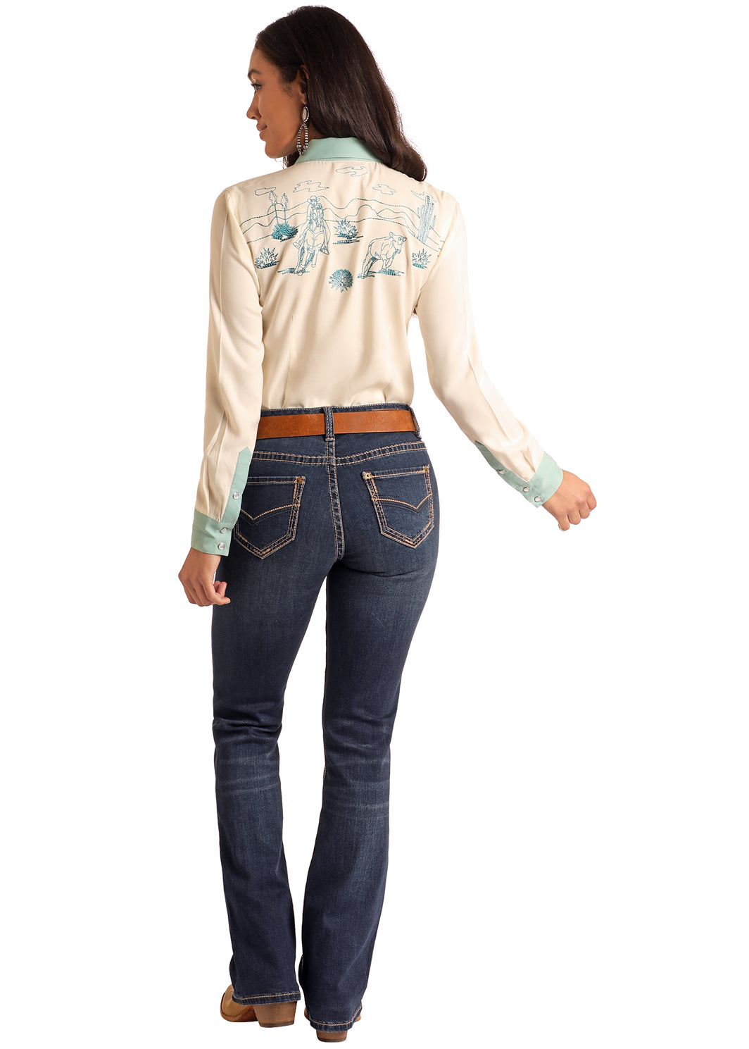 Retro Embroidered Long Sleeve Snap Shirt