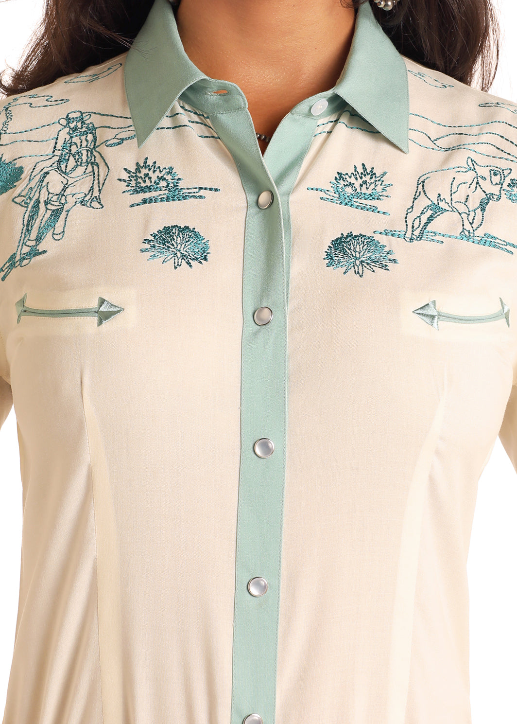Retro Embroidered Long Sleeve Snap Shirt