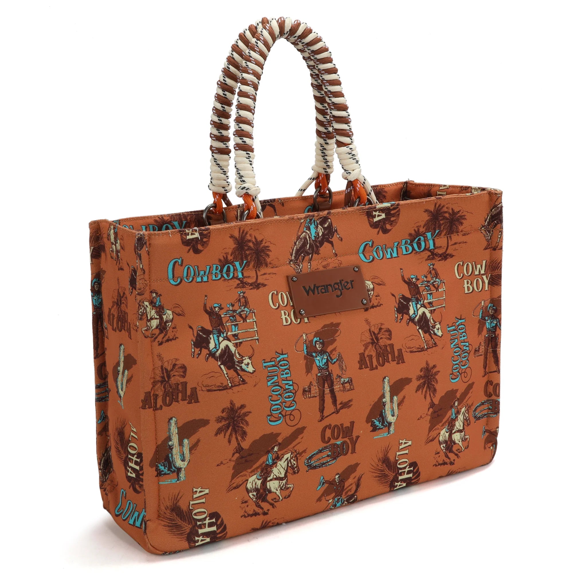 Cowboy Print Wide Tote - Brown