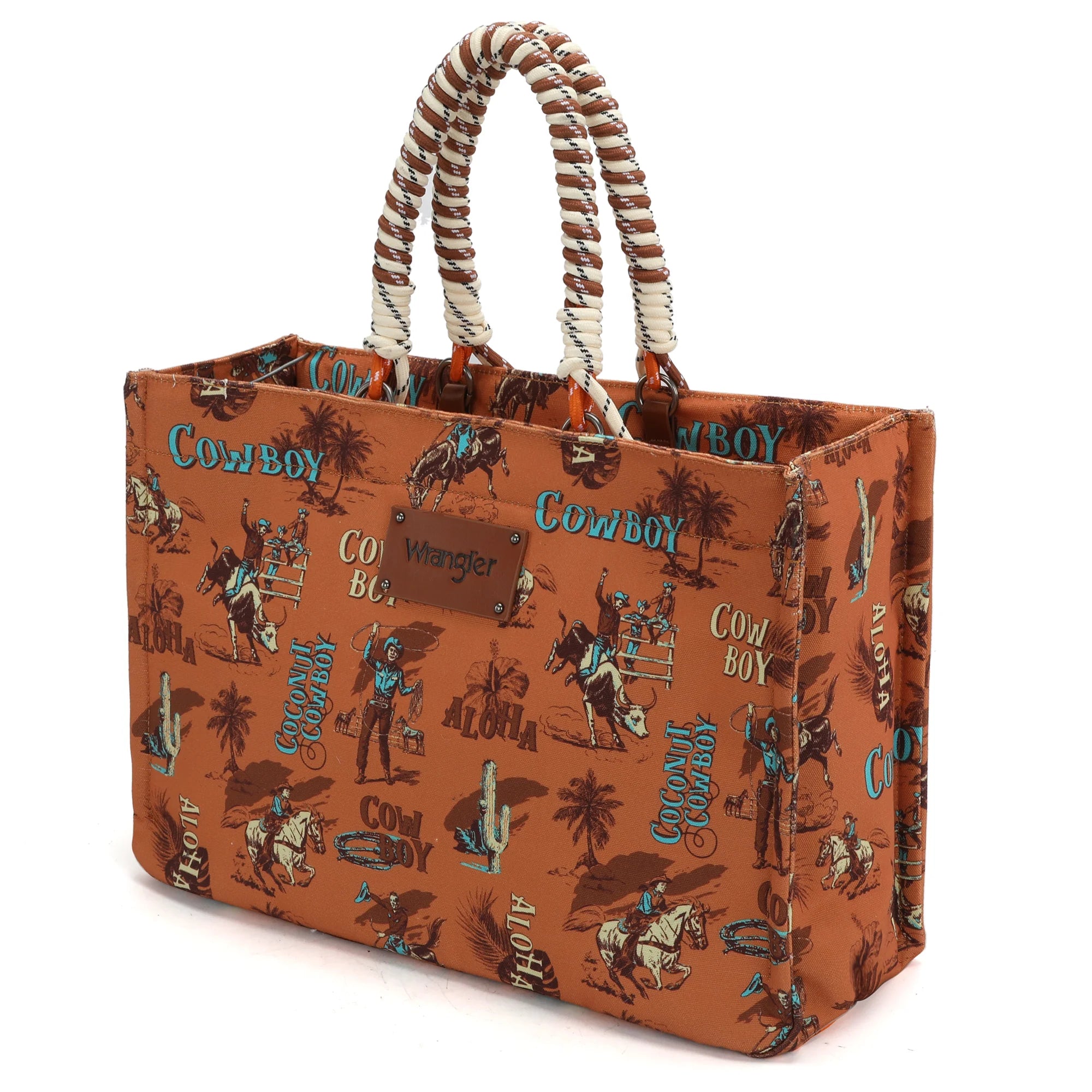 Cowboy Print Wide Tote - Brown