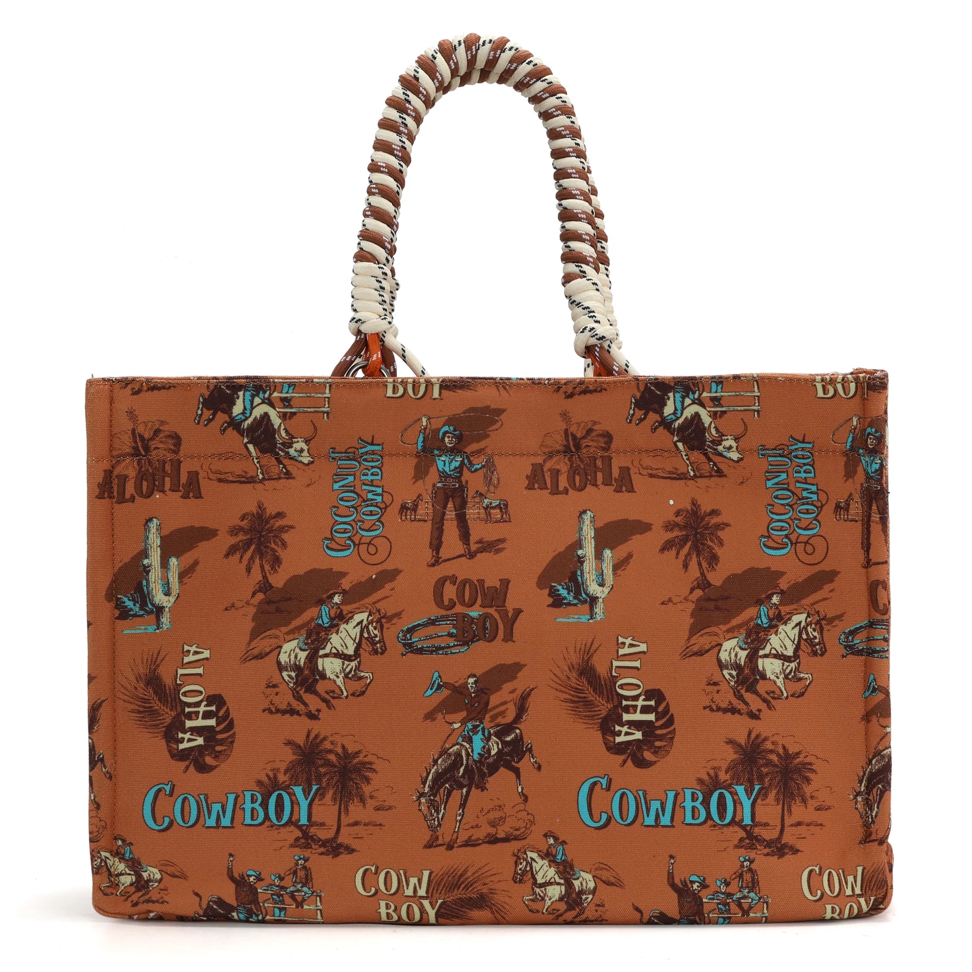 Cowboy Print Wide Tote - Brown