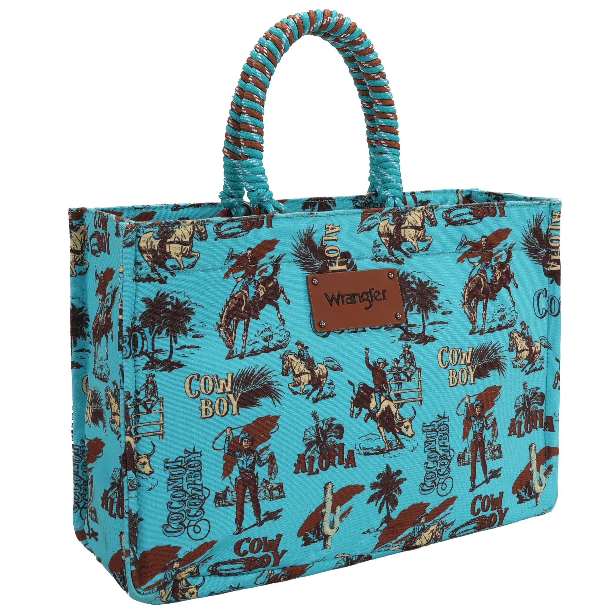Cowboy Print Wide Tote - Turquoise
