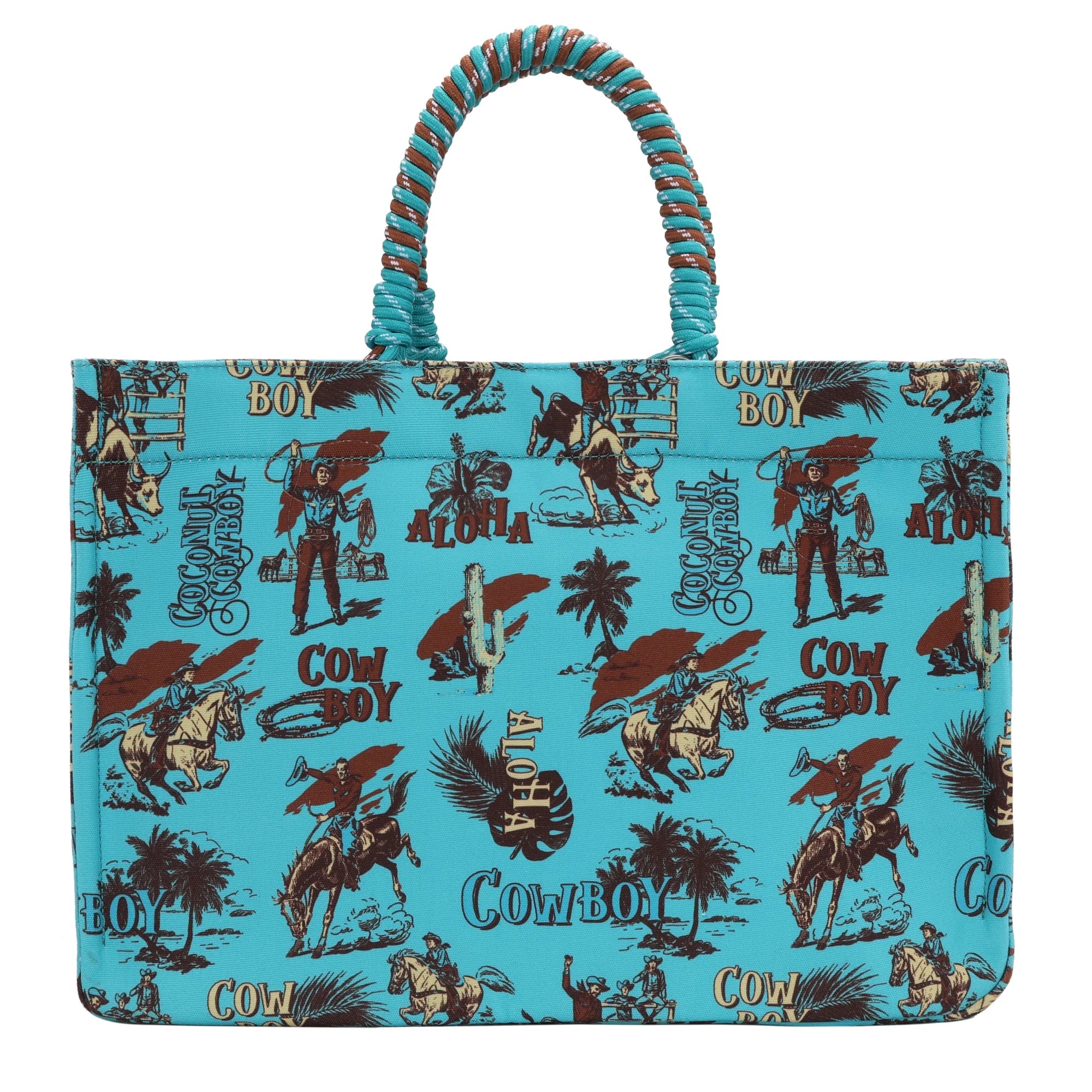 Cowboy Print Wide Tote - Turquoise