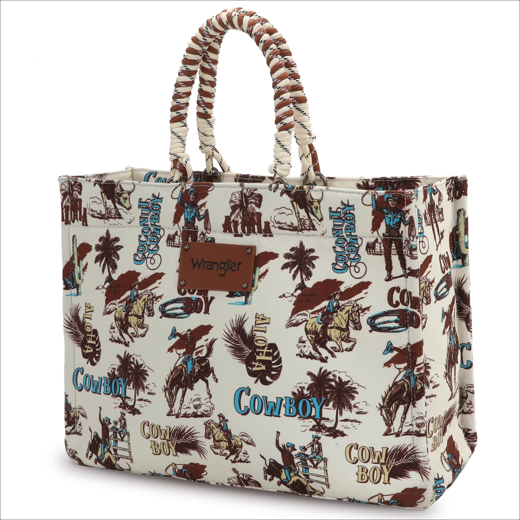 Cowboy Print Wide Tote - Beige