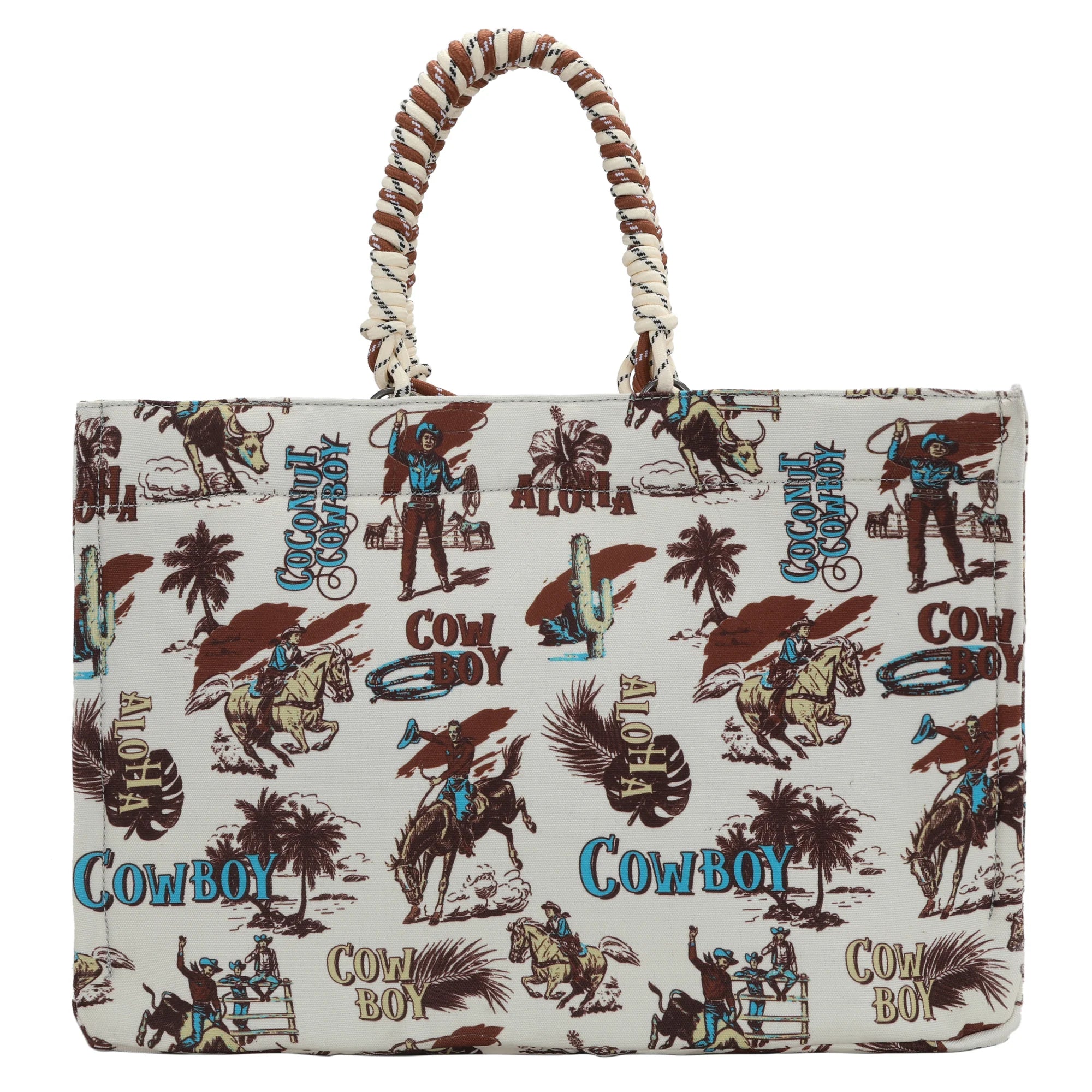 Cowboy Print Wide Tote - Beige
