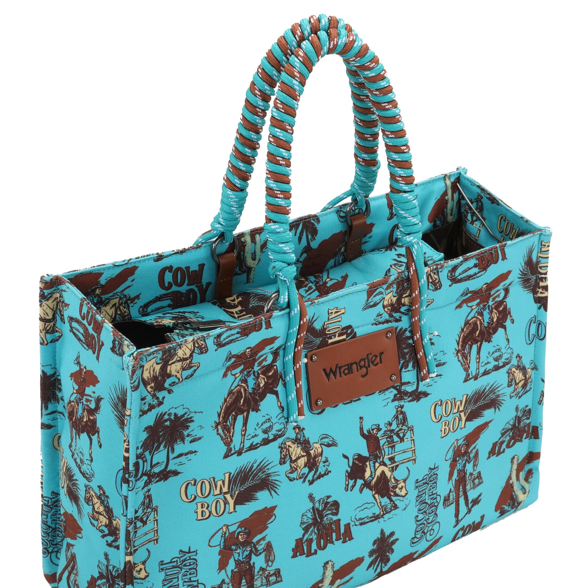 Cowboy Print Wide Tote - Turquoise