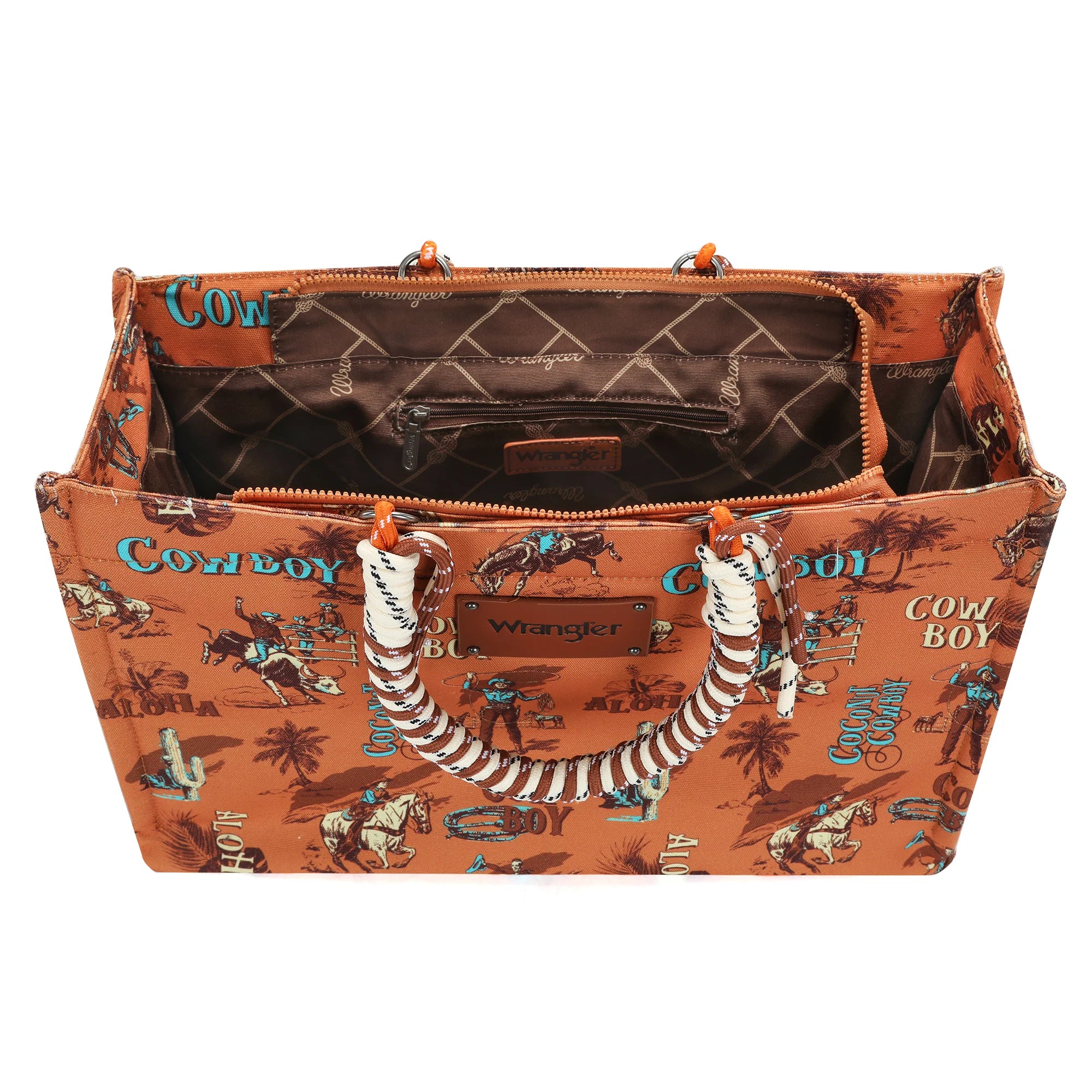 Cowboy Print Wide Tote - Brown