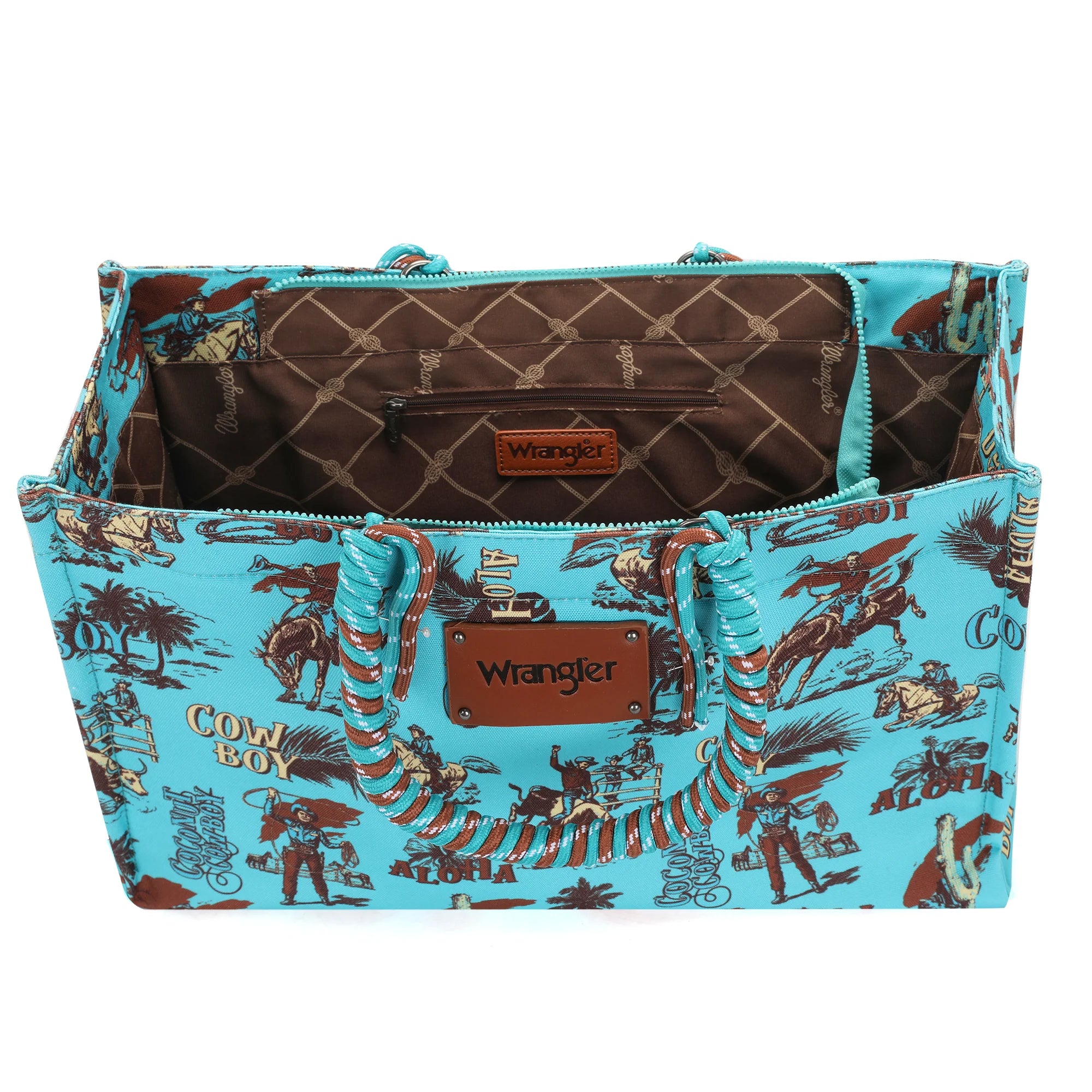 Cowboy Print Wide Tote - Turquoise