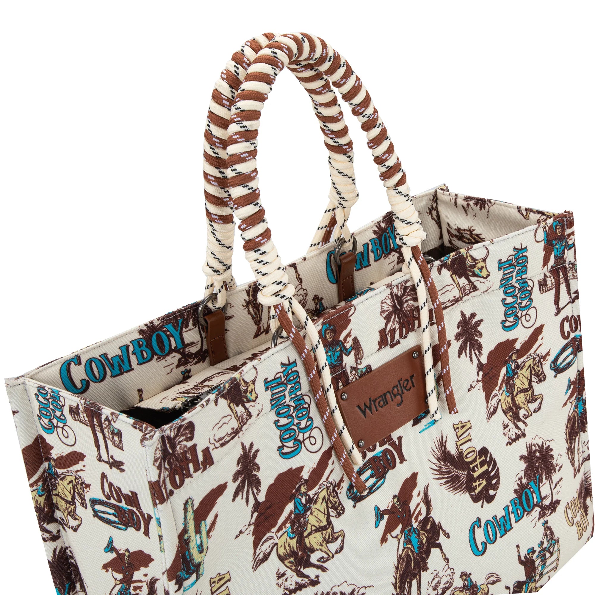 Cowboy Print Wide Tote - Beige