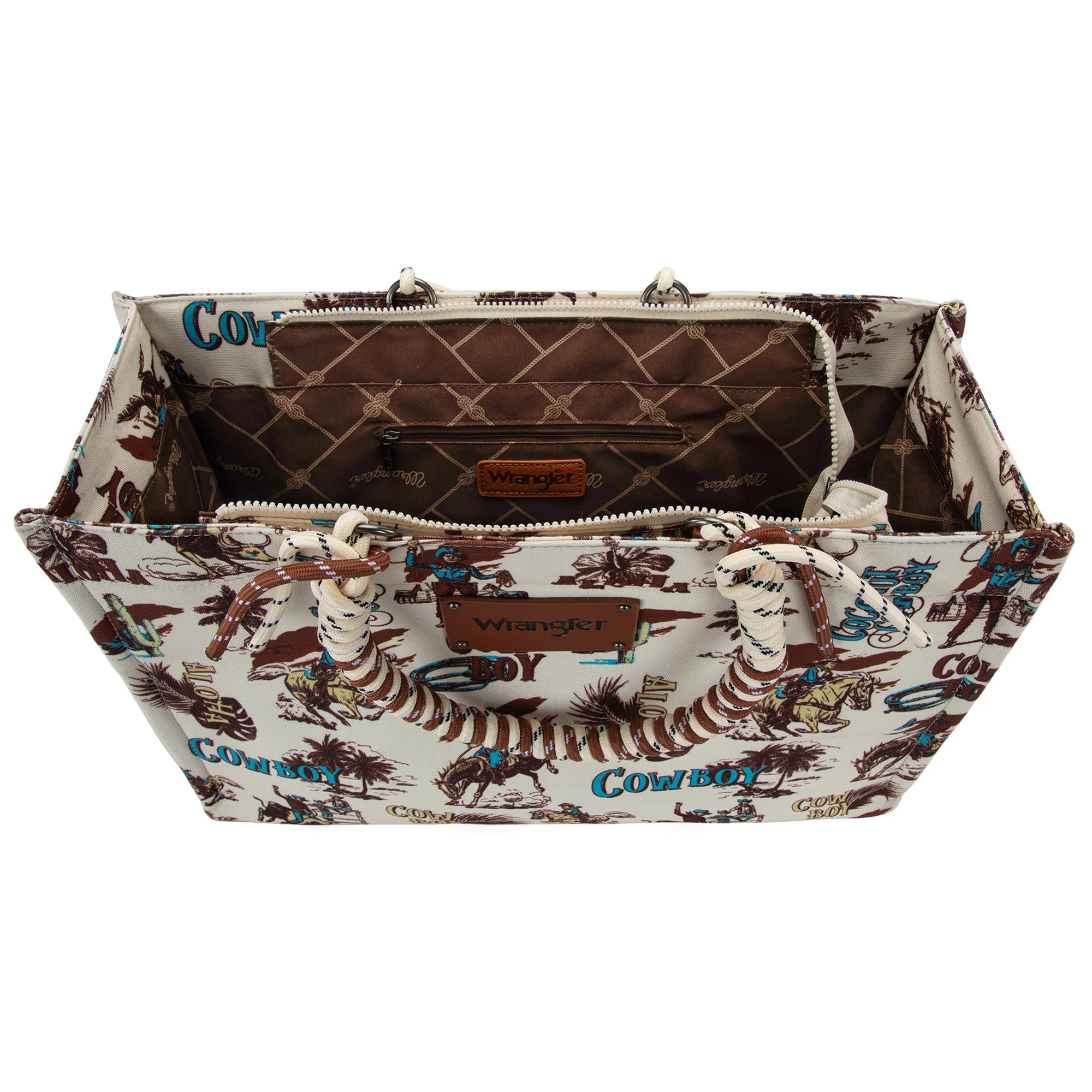 Cowboy Print Wide Tote - Beige