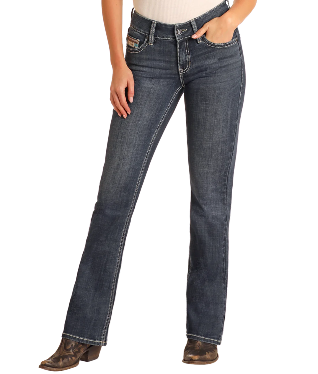 Mid Rise Embroidered Bootcut Jeans