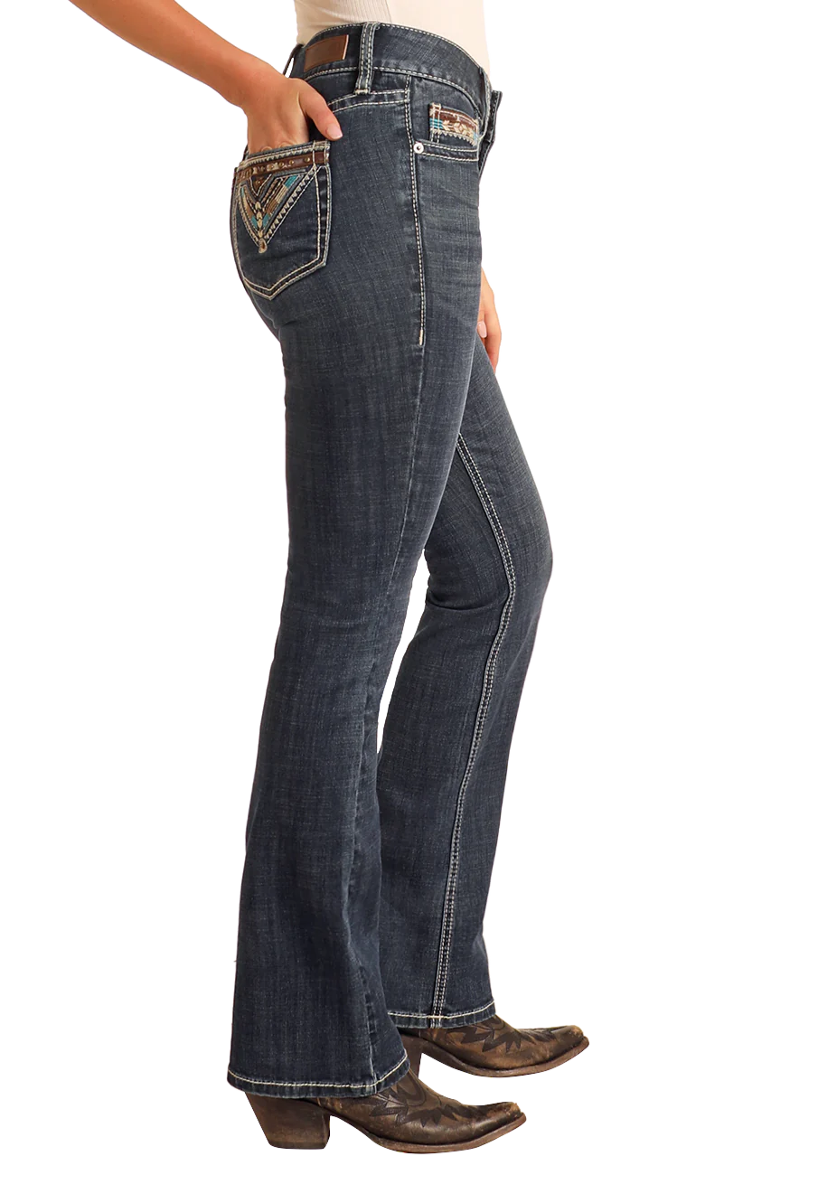 Mid Rise Embroidered Bootcut Jeans
