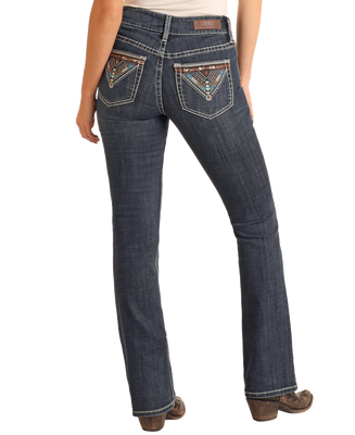 Mid Rise Embroidered Bootcut Jeans