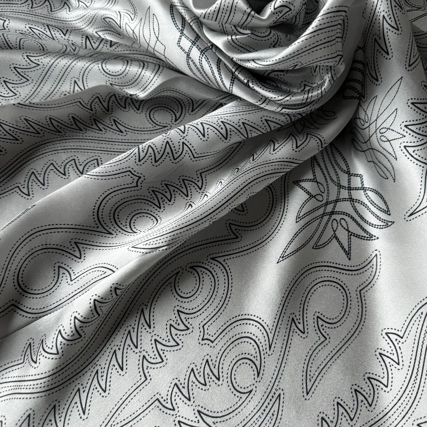 100% Silk Silver Boot Stitch Wild Rag
