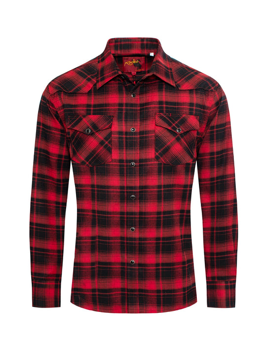 Western Long Sleeve Flannel Shirt - Red Plaid