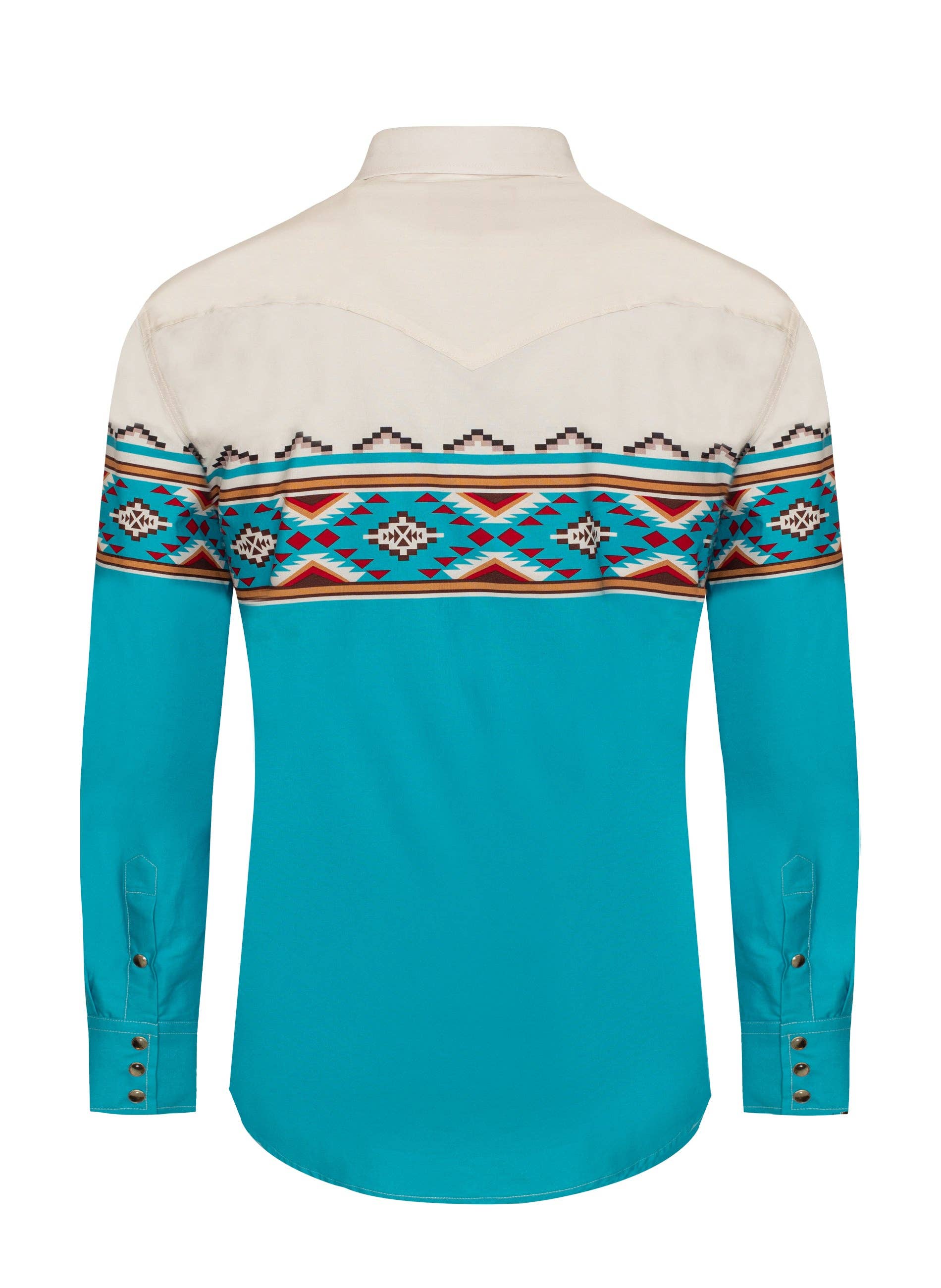 Western Pearl Snap Print Shirt - Turquoise