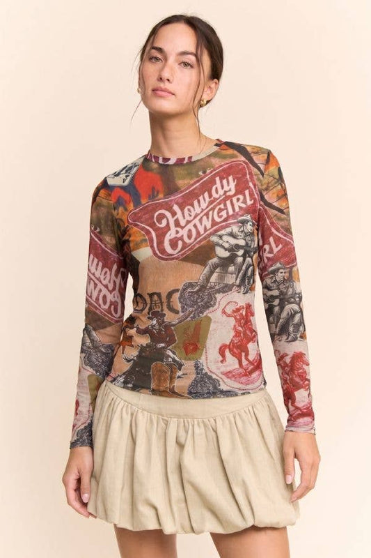 Howdy Cowgirl Mesh Top