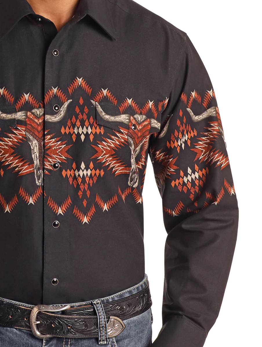 Longhorn Aztec Print Border Shirt