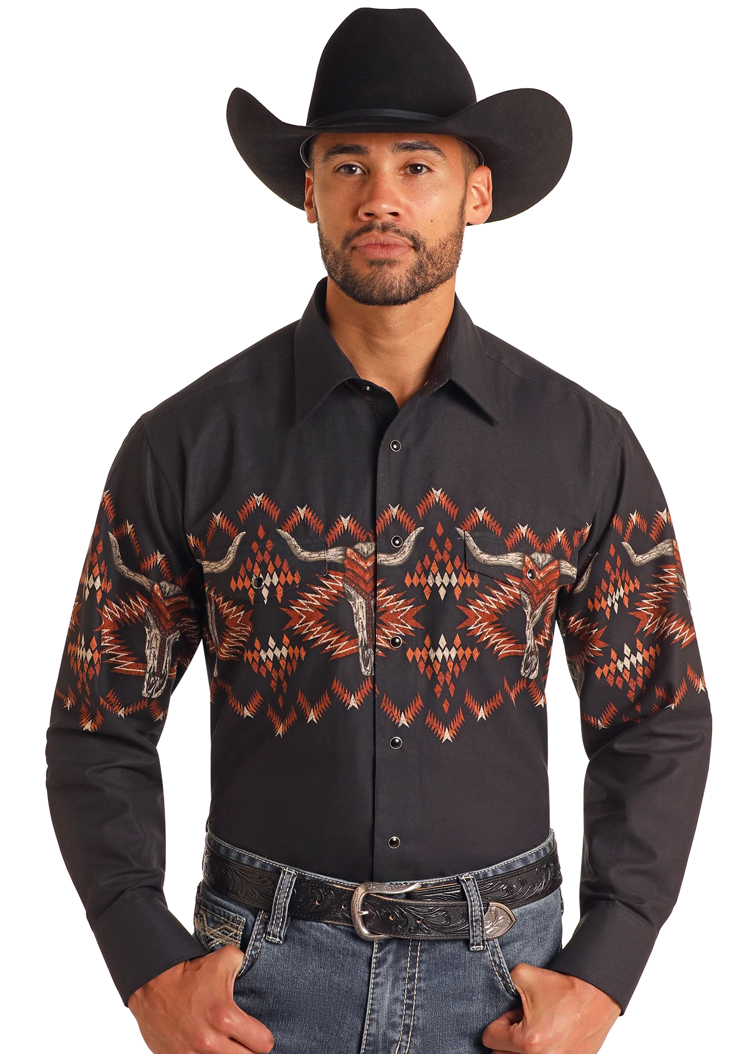 Longhorn Aztec Print Border Shirt