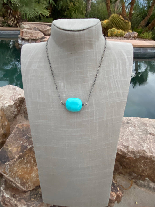 Navajo Turquoise Stone & Sterling Silver Necklace